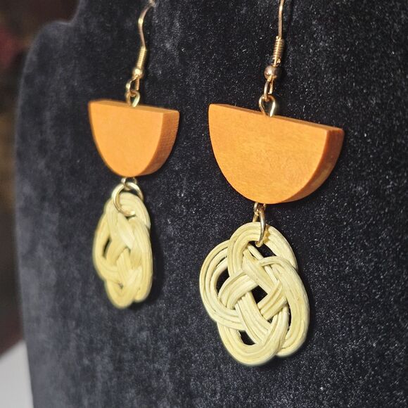 Large Wood Knotted Dangling Earrings - Picture 5 of 11